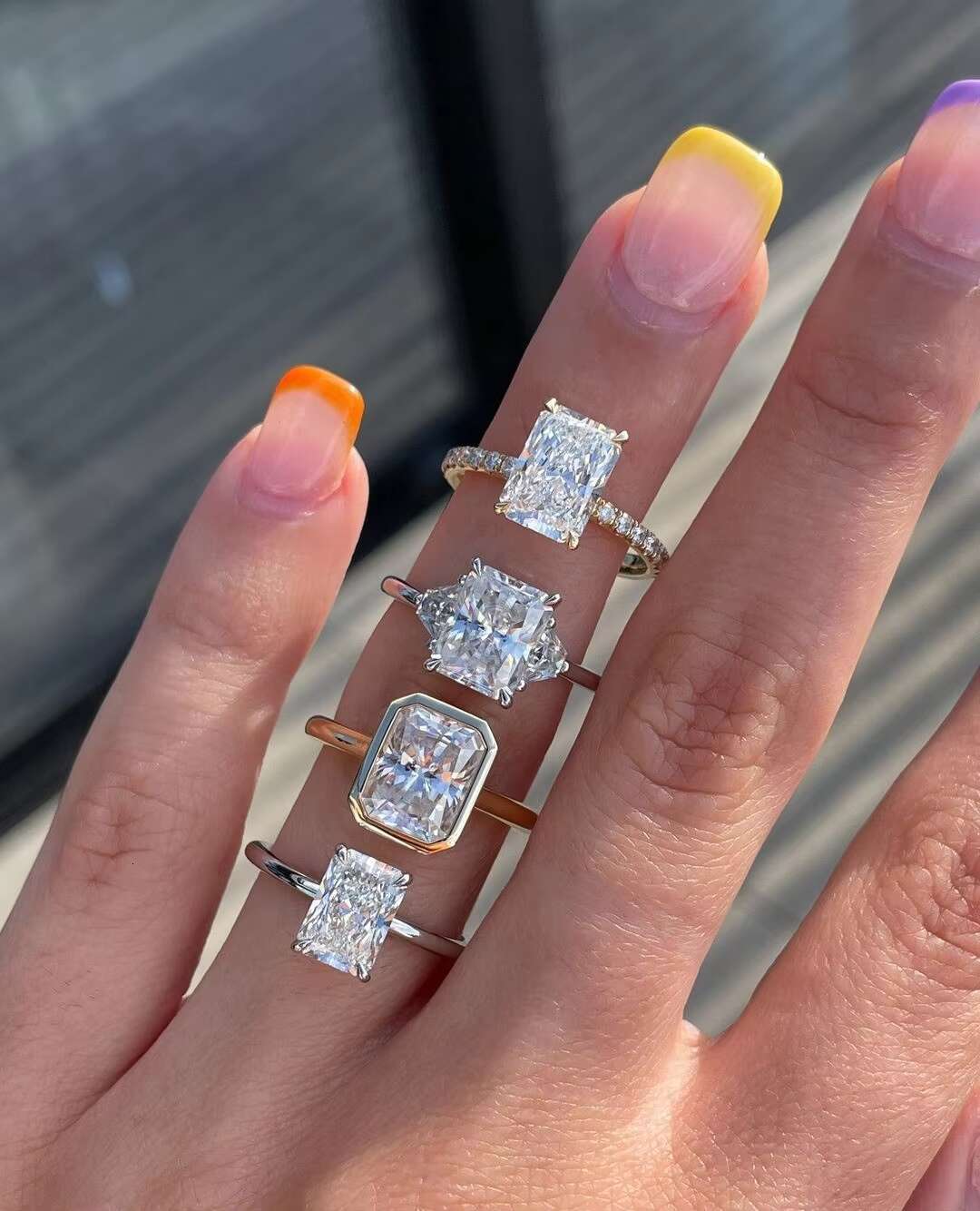 2CT Radiant Colorless Moissanite Rings Women Engagement Anniversary Gift 14K White Gold Moissanite Wedding Promise Ring