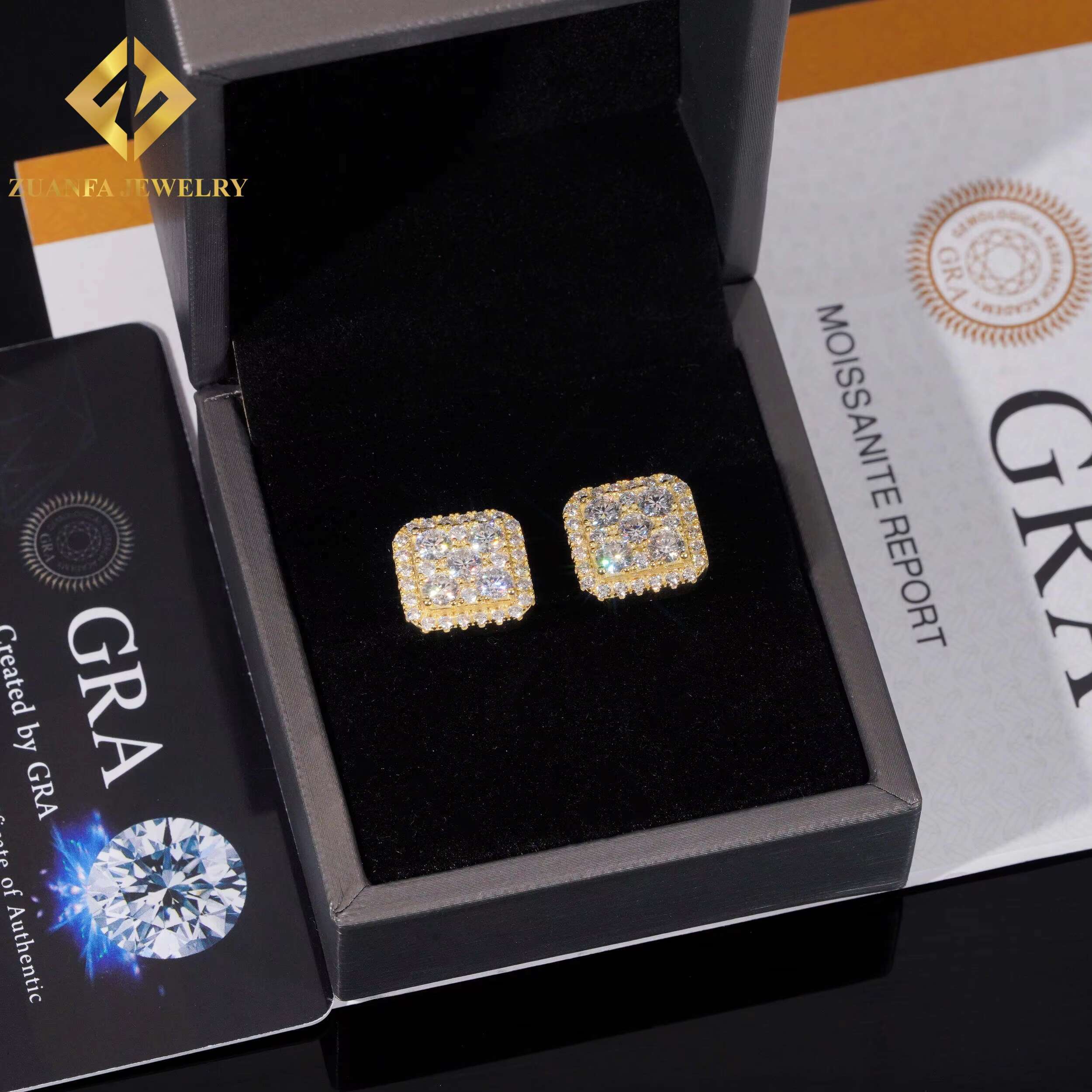 Big Luxury Iced Out Square Hip Hop Moissanite Diamond Mens Earring 925 Sterling Silver Earrings for Men