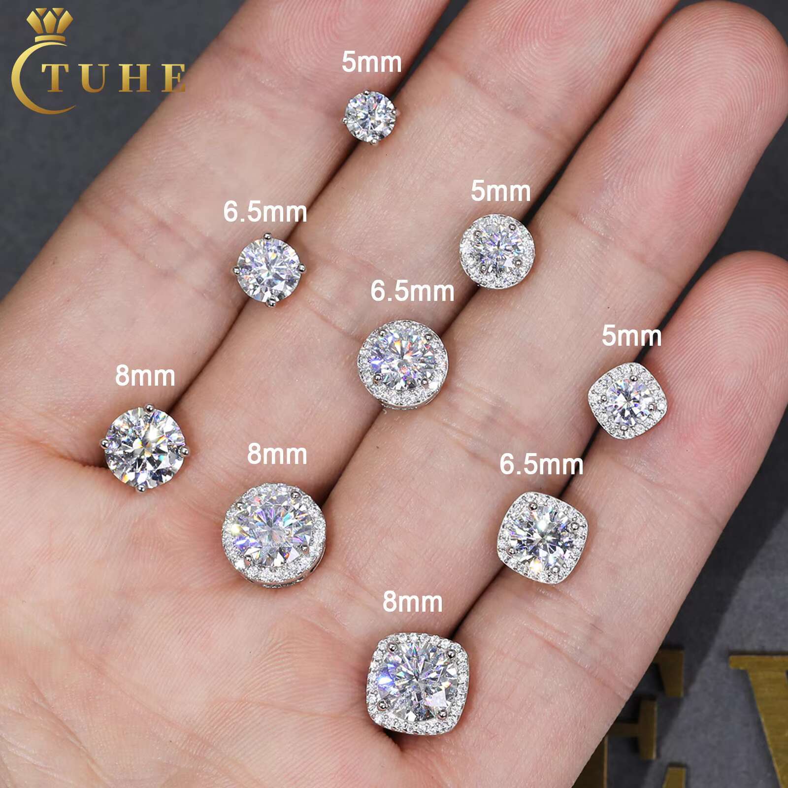 Pass Diamond Tester 5mm 6.5mm 8mm Moissanite Magnetic Earrings 925 Sterling Silver Mossanite Diamond Halo Stud Earrings for Men