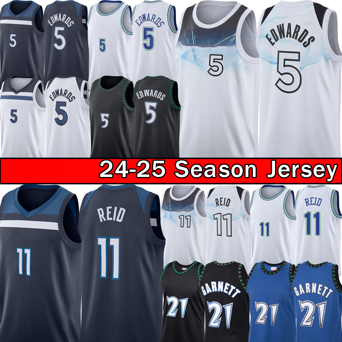 Anthony Edwards Basketball Jersey Timberwolve Stitched Jersey Naz Reid, Rudys Gobert Jr.Jaden McDaniels Retro Kevins 21 Garnett Mens City Jersey Breathab T-Shirt