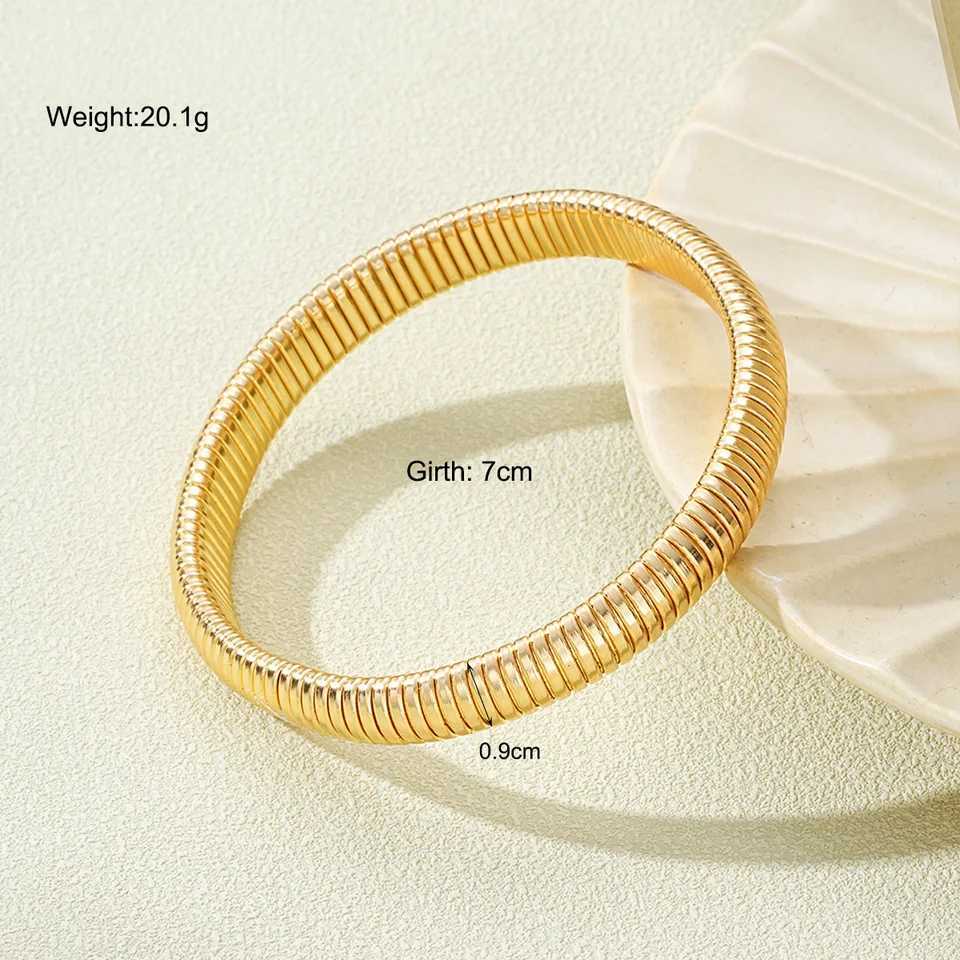 Vintage Gold Color Bangles for Women Chunky Stretch Thick Metal Wide Wristband Bracelets Set Fashion Unisex Jewelry Gifts 2025 Z250329