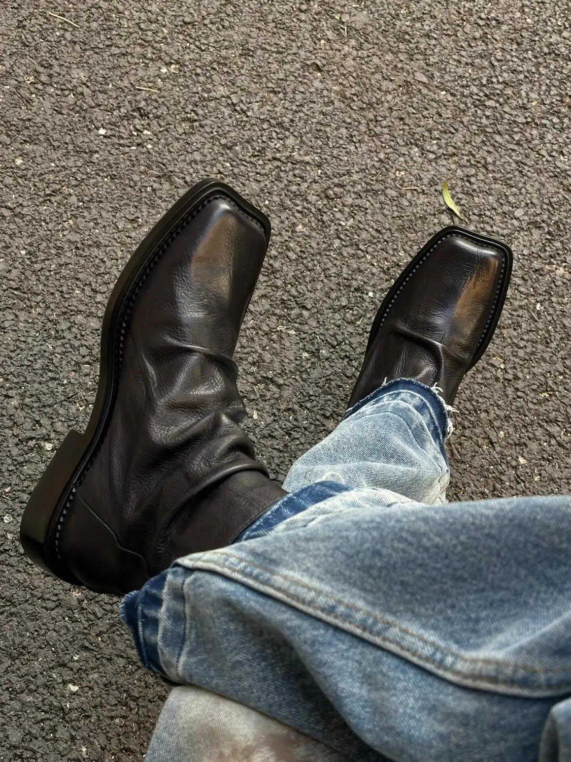 Zipper explosion helps square head trendy mens leather casual British style platform Chelsea boots 250326