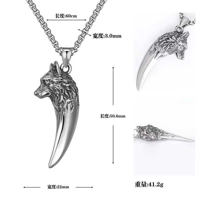 Hip Hop Retro Wolf Head Stainless Steel Pendant Necklace Wholesale Accessories Fashionable Mens Exquisite Gifts Y250329