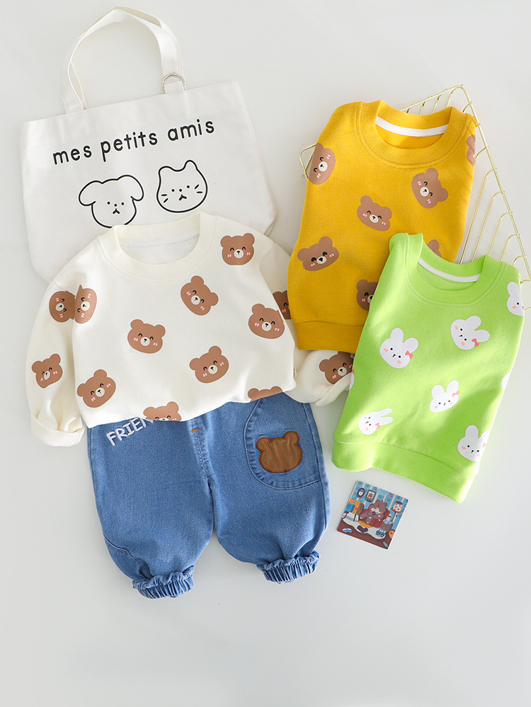 Spring Autumn Toddler Tracksuit Baby Clothing Sets Bear Print Children Boys Girls Clothes Kids Cotton Hoodies Pants 2 Pcs/sets
