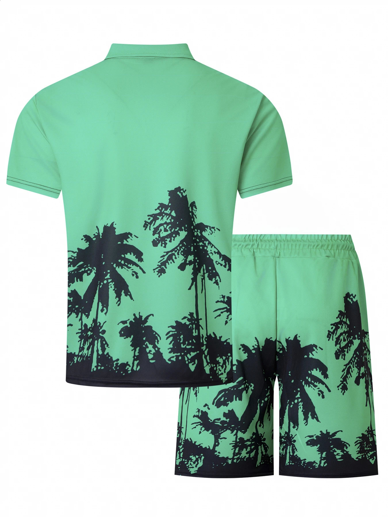 Hawaii 2piece 3D Coconut Tree Printed Zipper Polo Shirt Short Sleeves and Shorts Casual Fashion Mens 2PCS Sportswear y250324