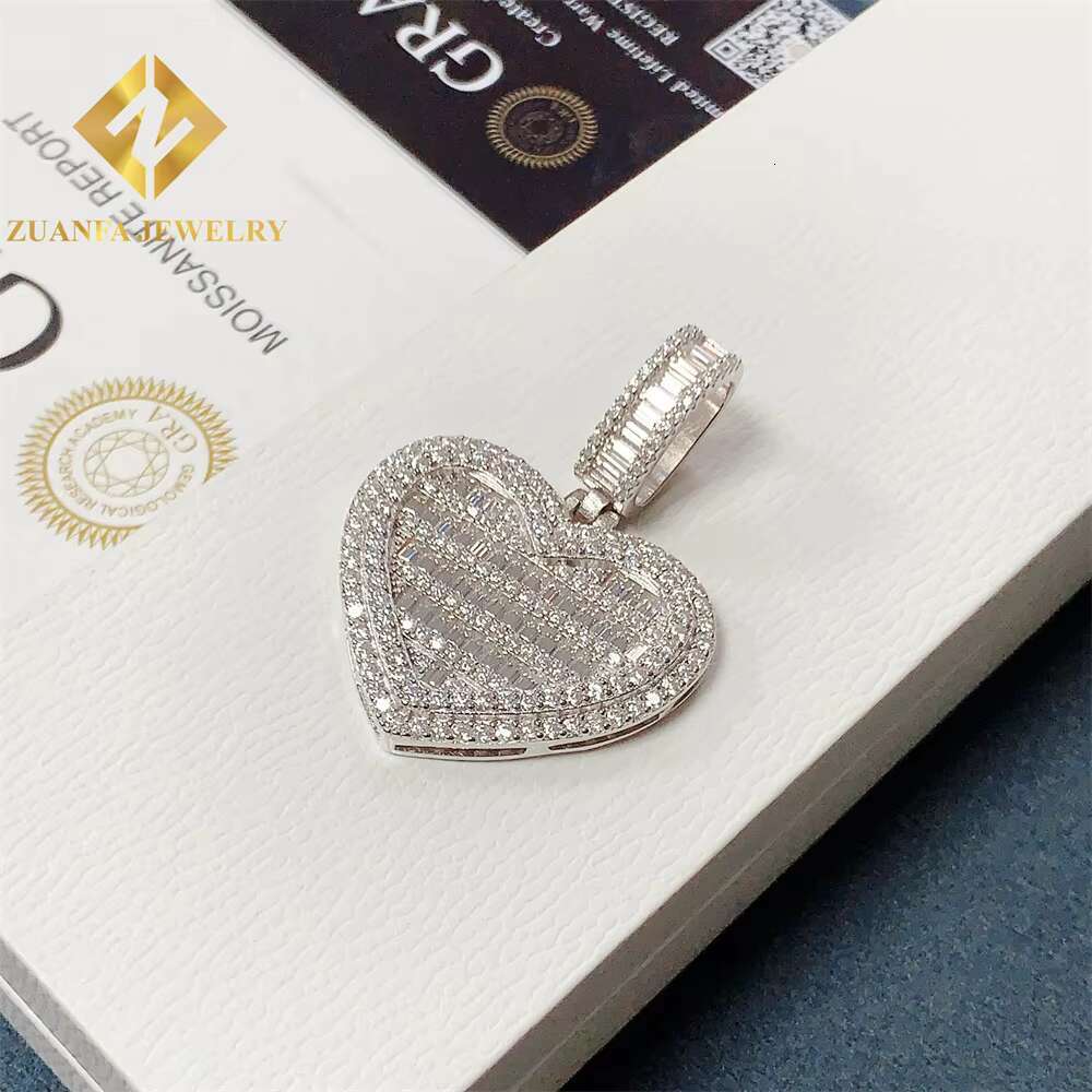 Hip Hop Ice Out Moissanite Pass Diamond Tester Jewelry Heart Shape Design Pendant 925 Sterling Silver VVS Moissanite Pendant