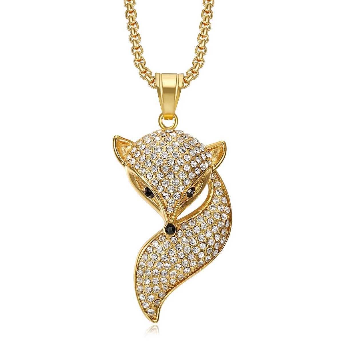 BAECYT Rock Hip-Hop Stainless Steel Chain Zircon Fox Pendant Necklace For Women Punk Jewelry Animal Female Anniversary Gifts Y250329
