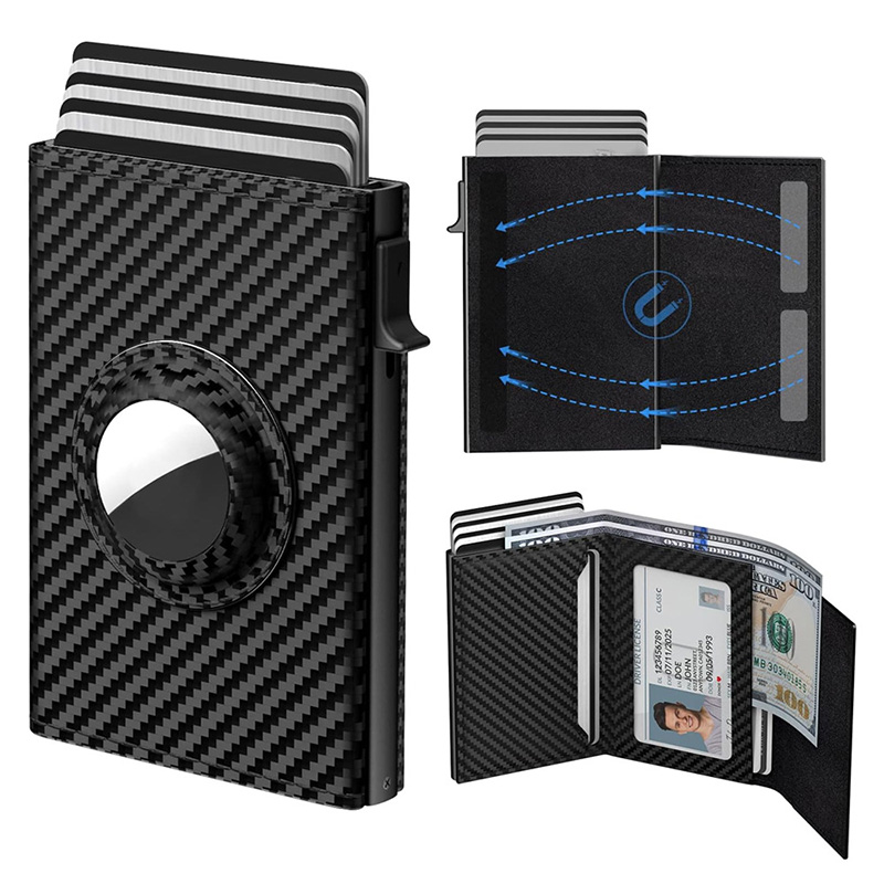 Men's Card Bag With Air Tag Positioning Slot RFID Anti Theft Brush Ultra Thin Metal Wallet Credit Card Clip