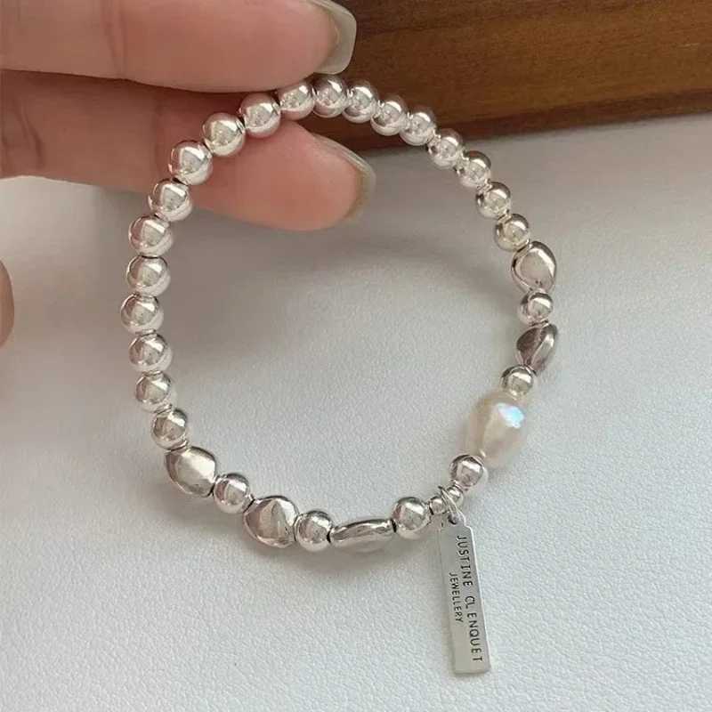 925 Sterling Silver Pearl Bracelets for Women Trend Korean Irregular Luxury Silver Bead Chain Bracelets Party Jewelry Gift Z250329