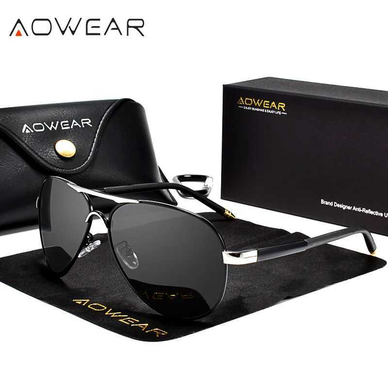AOWEAR Mens Aviation Sunglasses Men Polarized Mirror Sunglass for Man HD Driving Pilot Sun Glasses lunettes de soleil hommeC250411