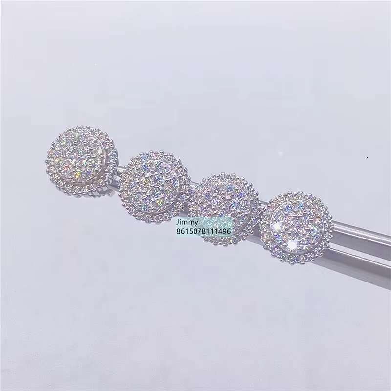 Best Selling Rappe Stock Wholesale Price 925 Silver Iced Out Jewelry Vvs Moissanite Diamond Round Shape Men Stud Earrings