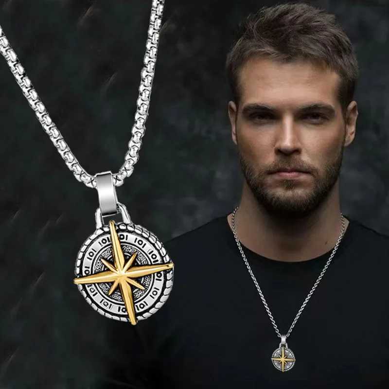 Popular Starlight circular brand necklace for men retro hip-hop compass pendant sweater chain punk jewelry accessories gifts Y250329