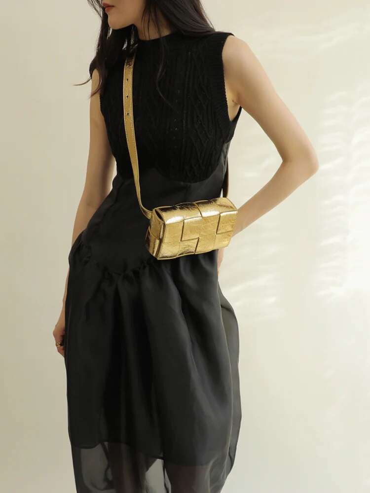 Golden Chain And Shoulder Strap Small Handbags Fashion Designer Purses Shiny Evening Bag For Women Crossbody Chest Bags