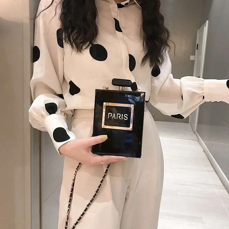Dinner Bag Black/Transparent Bags Acrylic Perfume Bottle Lacquer Women's Hard Shell Shoulder Chain Box