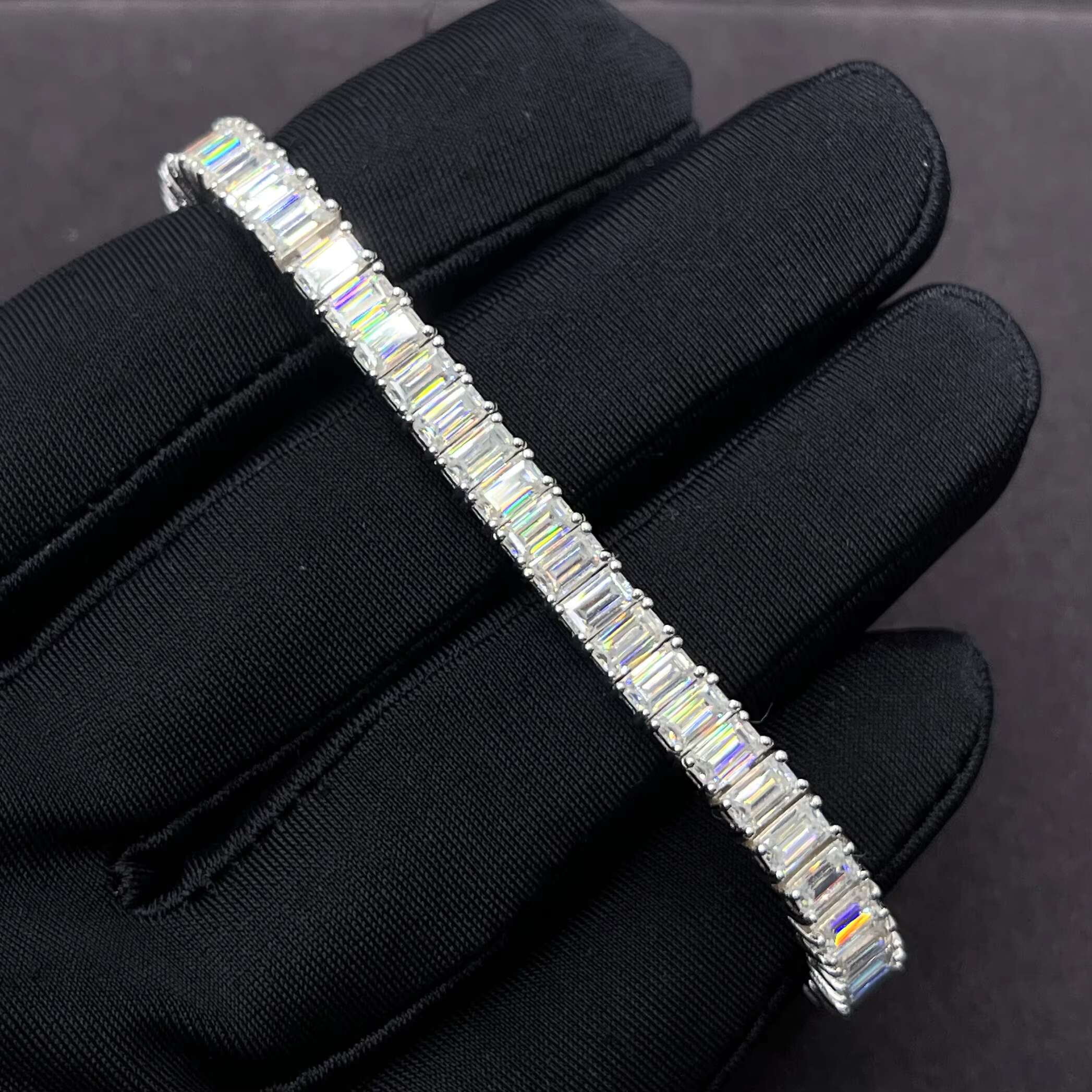 Pass Diamond Tester 5mm3mm 26ct Baguette Moissanite Tennis Bracelet 925 Sterling Silver Fine Jewelry Eternity Bracelet Women