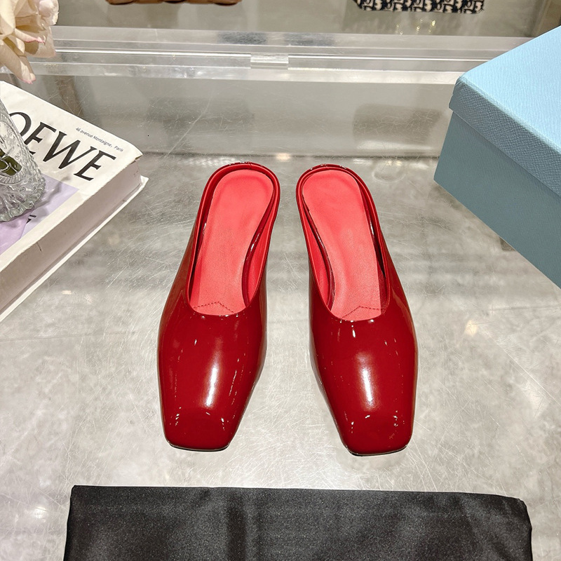 Designer Sandals Sheepskin Square Flat One Foot Slippers Lazy Casual Toe French Half Slippers Women's Summer Beach Sandals