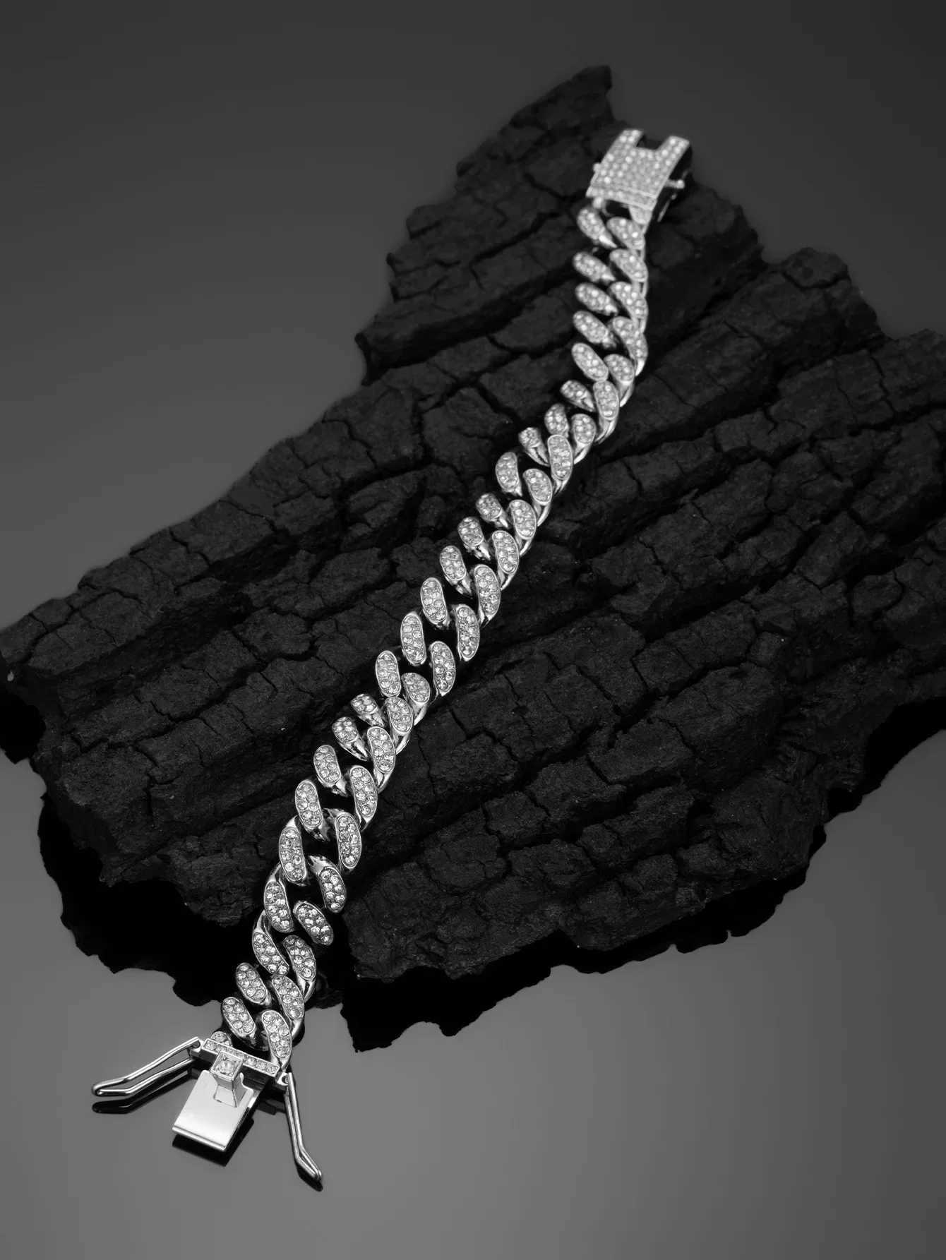 Hip Hop Shining 13MM Cuban Link Chain Necklace/Bracelet Silver Water Diamond Ice Out Cuban Chain Punk Jewelry Necklace Gift Y250329