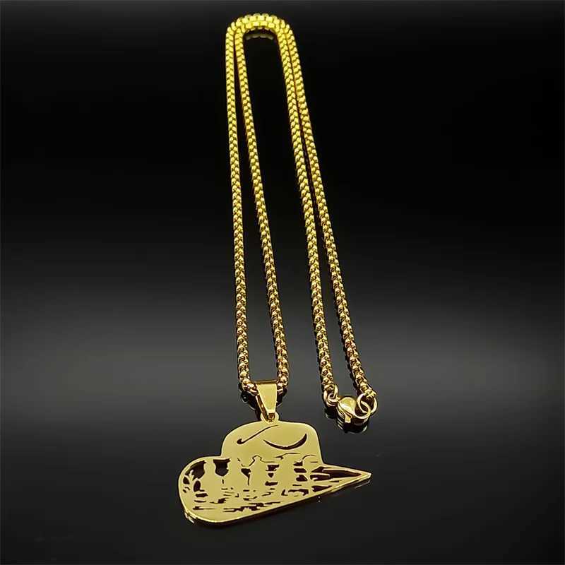 Cowboy hat horse pendant necklace womens stainless steel silver moonlight Nishiki hollow mens necklace Y250329