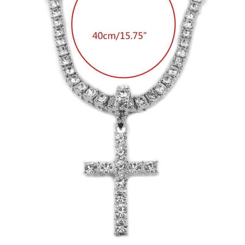 Beautiful rhinestone inlaid hip-hop necklace white crystal cross pendant necklace party special day jewelry Y250329