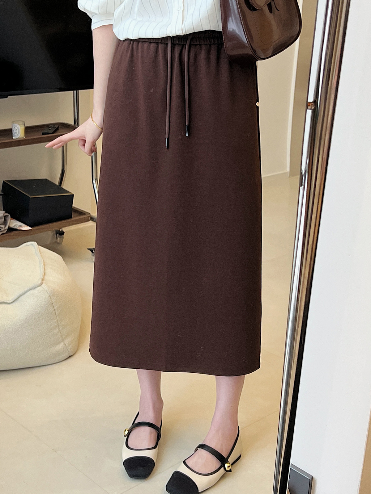 G18200 High quality skirt early spring loose slim drawstring elastic waist high waist hip straight sports sweater skirt