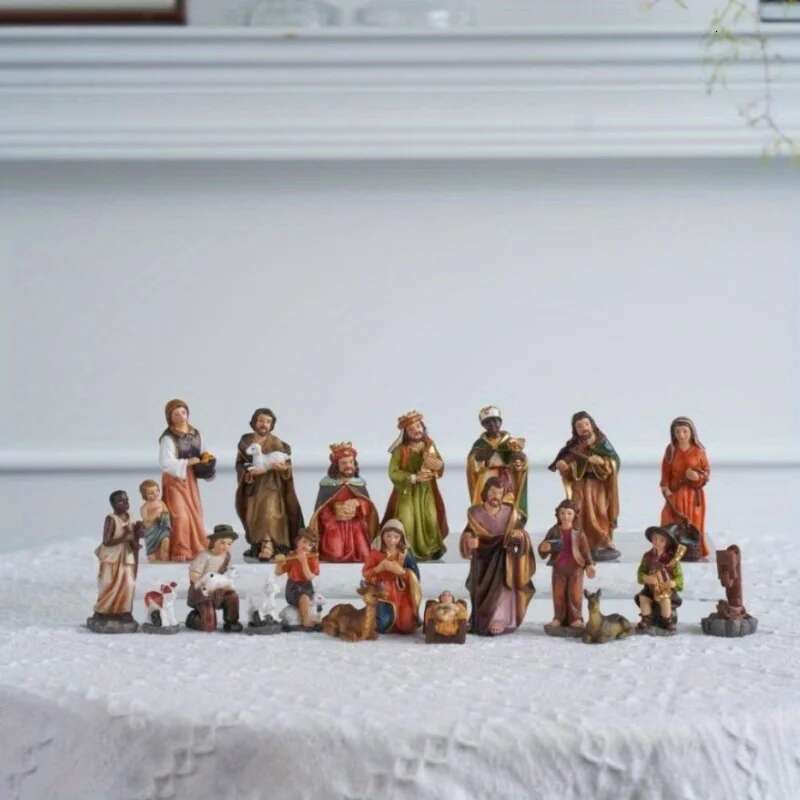 20Pcs/ Set Christ Birth Of Ornament Gifts Nativity Scene Crafts Resin Christmas Manger Decoration Catholic Figurines