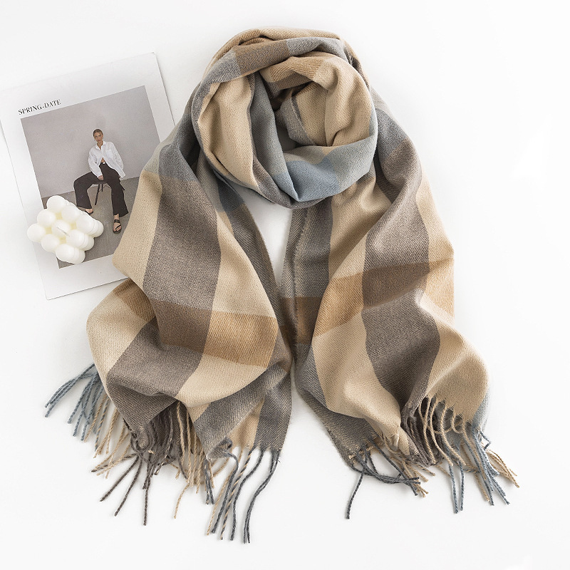 K264 British style plaid scarf women autumn and winter atmosphere Amazon imitation cashmere tassel shawl warm neck scarf wholesale