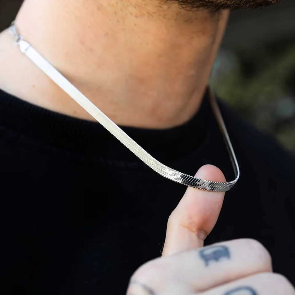 Mens Hip Hop Snake Chain Necklace New Fashion Stainless Steel Silver Necklace Jewelry Accessories Party Gifts Y250329