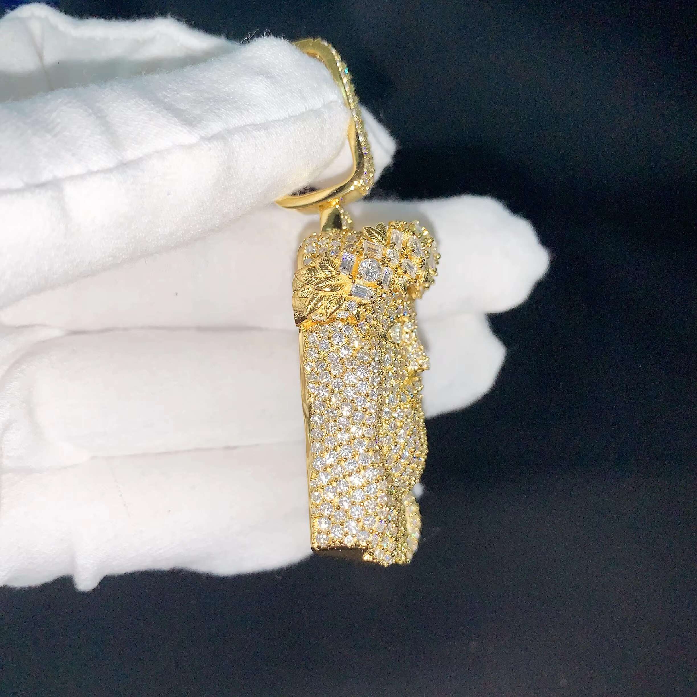 Baguette Cut Chaplet Jesus Pendant Real 3d Face Portrait Hip Pop Pendant Real Gold Plated 925 Moissanite Jesus Head Pendant