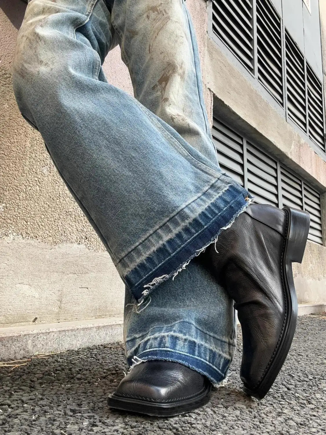 Zipper explosion helps square head trendy mens leather casual British style platform Chelsea boots 250326
