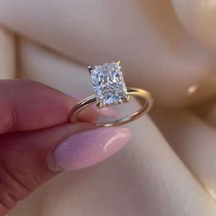 2CT Radiant Colorless Moissanite Rings Women Engagement Anniversary Gift 14K White Gold Moissanite Wedding Promise Ring