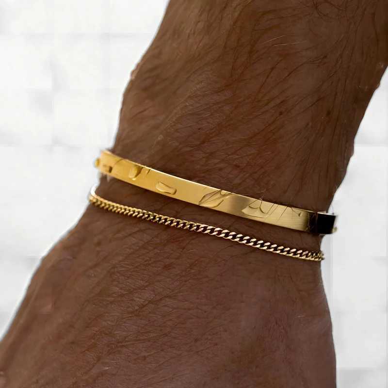 Stackable Bracelets for Men 925 Sterling Silver/14K Gold Plated Bracelet Sets Dainty Cuff Bangle Box Cuban Link Bracelets Z250329
