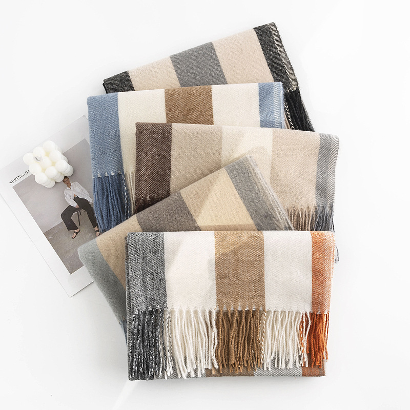 K264 British style plaid scarf women autumn and winter atmosphere Amazon imitation cashmere tassel shawl warm neck scarf wholesale