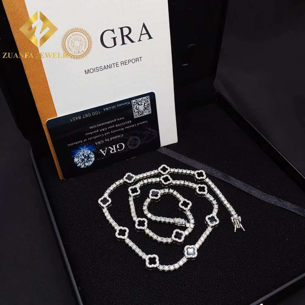 Popular Black Four-leaf Clover Necklace VVS Moissanite 925 Silver Tennis Necklace Link Chain Elegant Jewelry Unisex
