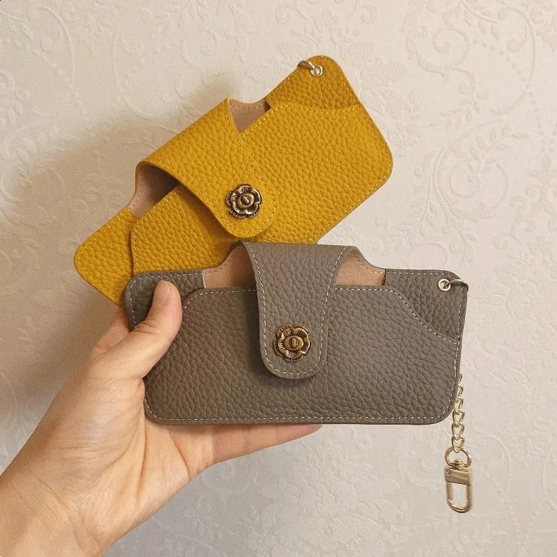 Leather soft glasses bag womens glasses case with sling fashionable lightweight sunglasses case solid color simple glasses case 250325