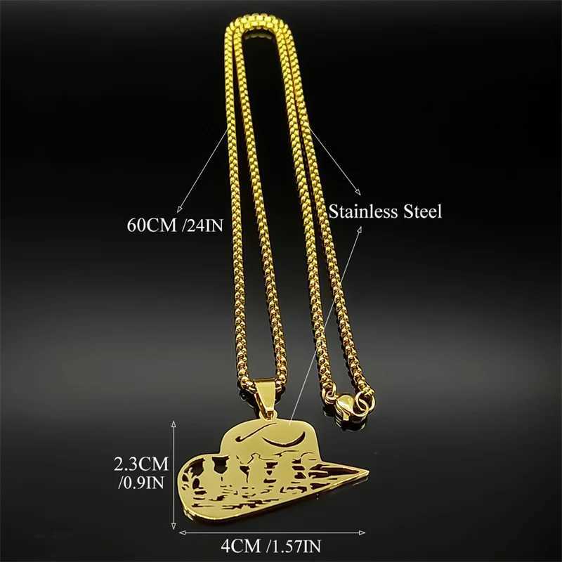 Cowboy hat horse pendant necklace womens stainless steel silver moonlight Nishiki hollow mens necklace Y250329