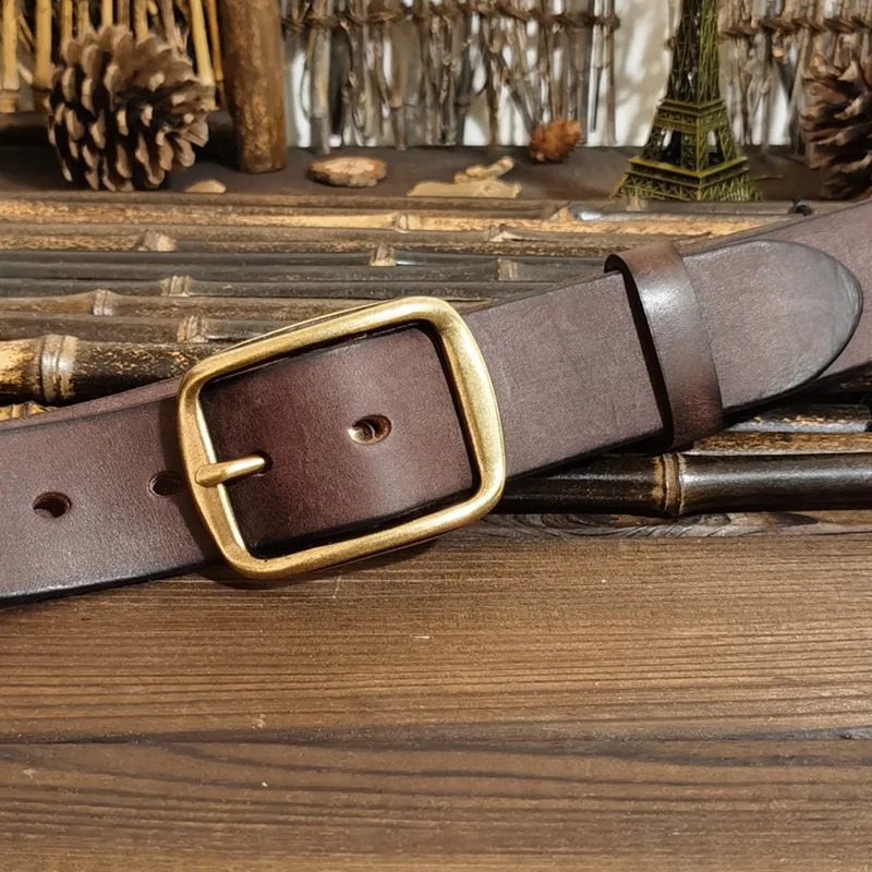 3.8CM denim copper buckle mens belt mens jeans fashionable casual belt mens belt retro mens belt 250327 - view 3