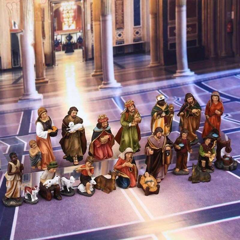 20Pcs/ Set Christ Birth Of Ornament Gifts Nativity Scene Crafts Resin Christmas Manger Decoration Catholic Figurines