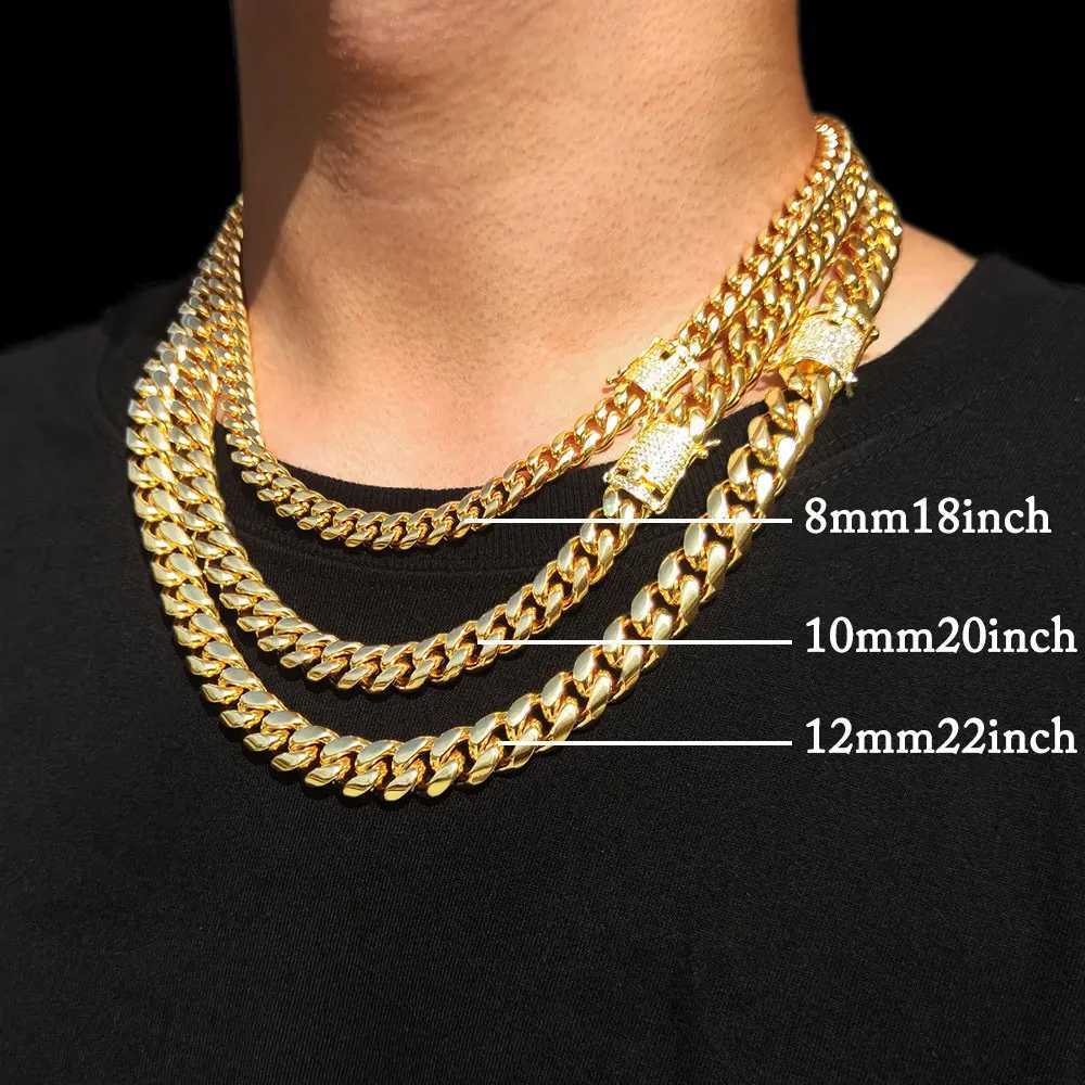 6-16mm Ice Buckle Cuban Chain Miami Stainless Steel Necklace Hip Hop Jewelry Gift Y250329