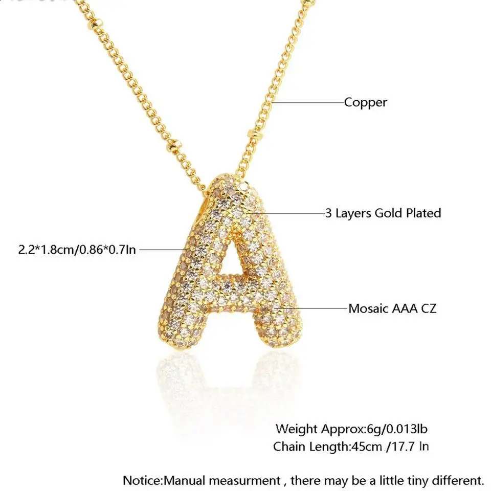 RAKOL Exquisite Copper Gold Plated Zircon Pendant American Minimalist Necklace Chain 26 AZ Womens Balloon Letter 250325