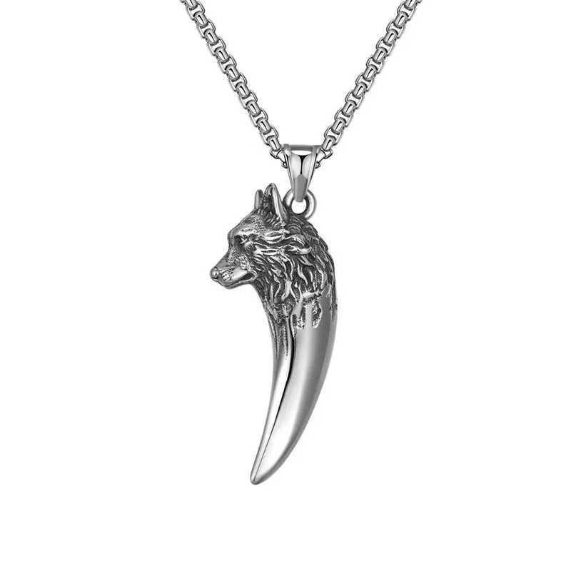 Hip Hop Retro Wolf Head Stainless Steel Pendant Necklace Wholesale Accessories Fashionable Mens Exquisite Gifts Y250329