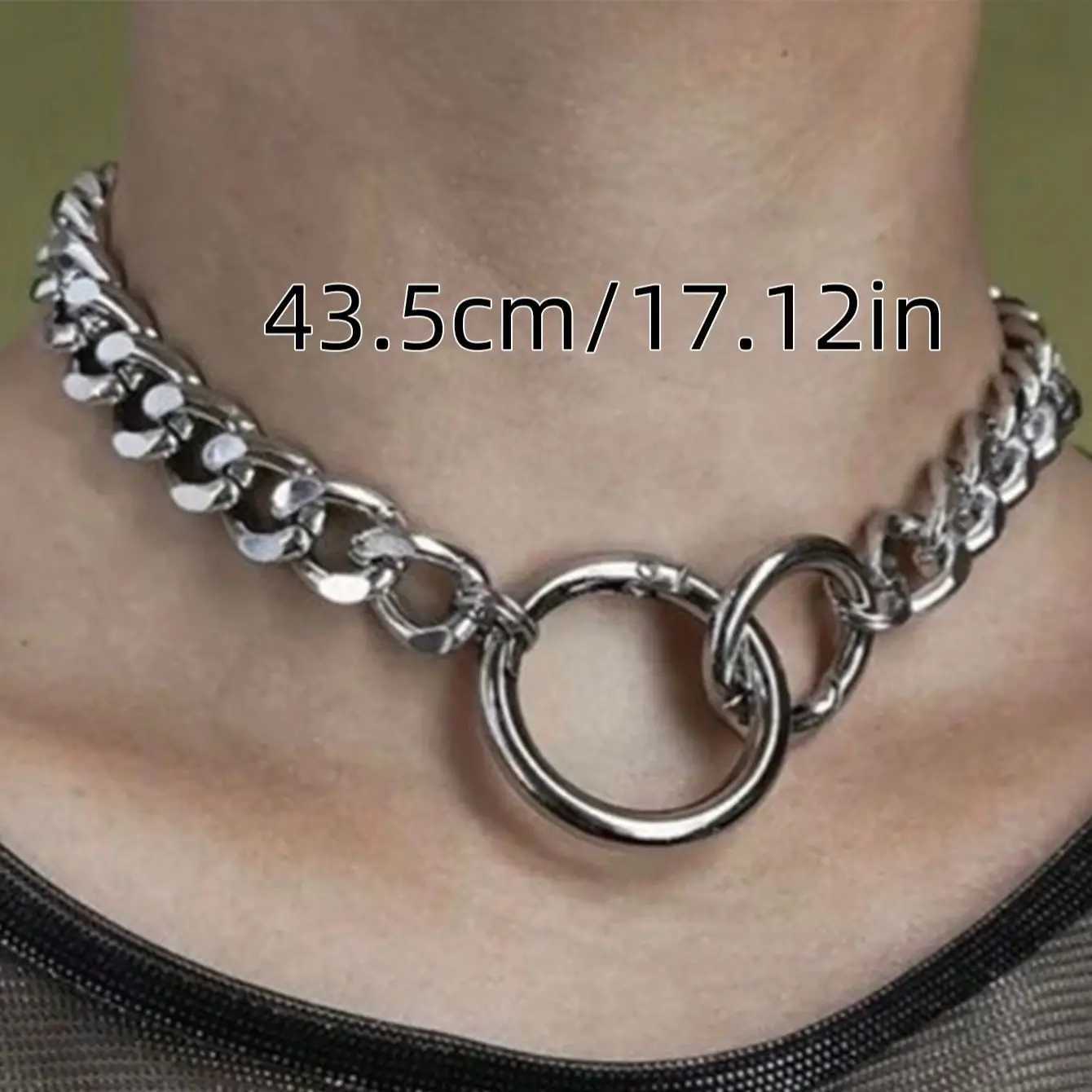 1 fashionable round geometric hollow punk personality silver heavy chain necklace for womens parties daily gift jewelry Y250329