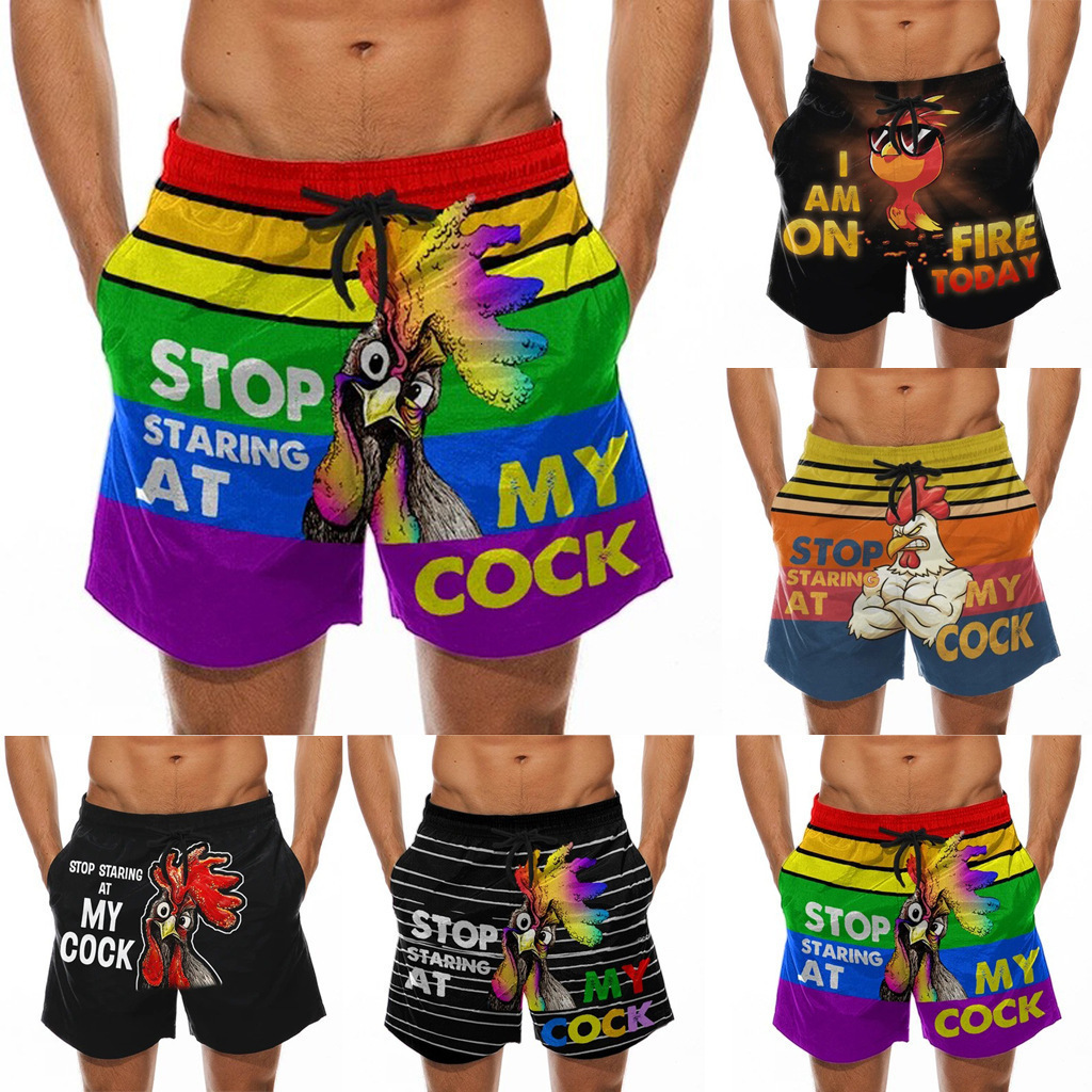 Top quality Brand High Quality New Style Free Delivery Designer Bag Men's beach fun 3D turkey head printed swimming pants spoof banana pattern sh