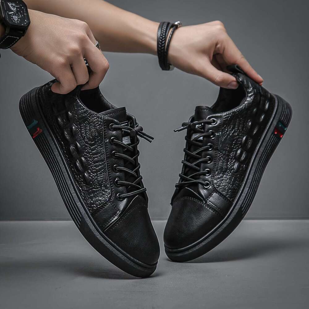 Men's shoes designer Black Comfortable Crocodile Texture Red Accents for Outdoor Walking Attire Casual Outdoor Shoes Street Style Sneakers