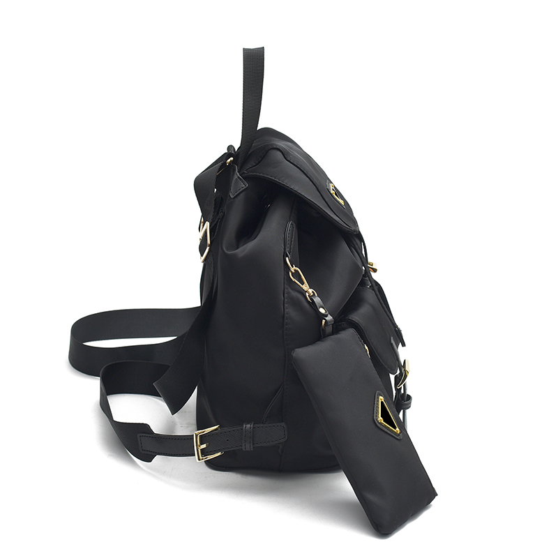 Luxy Brand Designer Re-Nylon Backpack for Women, Cover Daypack Rucksack with Clutch Bag in Black Color YaLi05