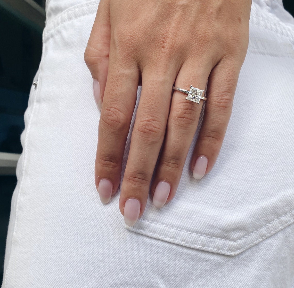 Jewelry 18K White Gold Solitaire Engagement Ring 1.5 Carat Square Princess Lab Grown Diamond Wedding Simple Desigen Ring For Women