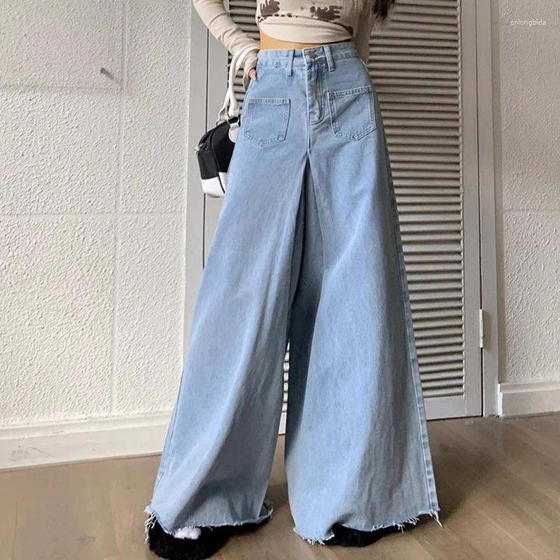 Womens Jeans Woman High Waist Punk Baggy Female Vintage Streetwear Loose Pants Girls Fashion Harajuku Blue Light Denim Trousers