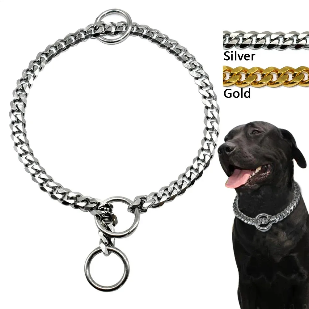 Dog Chain Collar Stainless Steel Dogs Slip Collars Metal Pet P Choke Chrome Plated Chian For Medium Large Dogs Training Pitbull 240722 LL