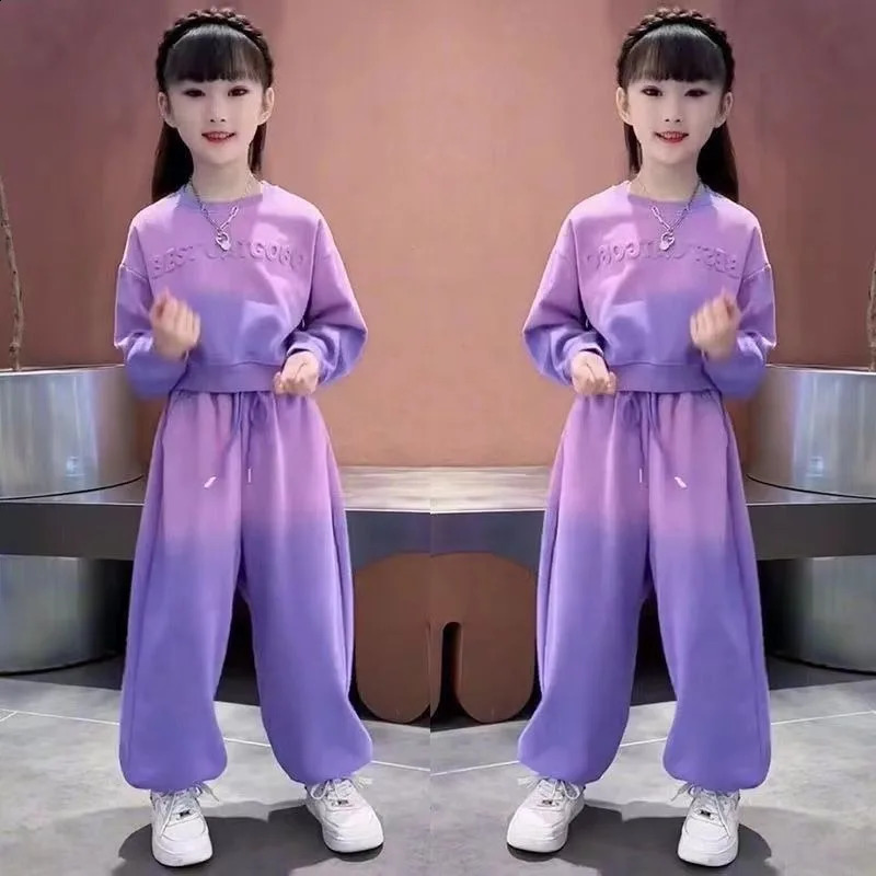 Autumn Youth Boys Clothing Set Childrens Girls Gradient Tshirt and Pants 2piece Top Fashion 250325z