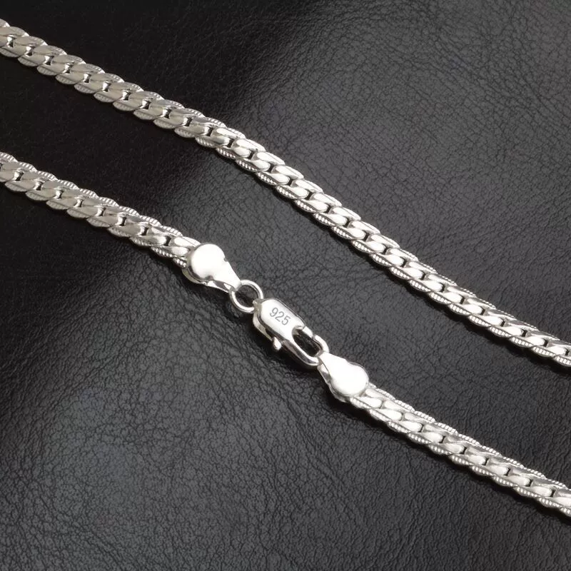 Elegant 925 Sterling Silver Necklace with Side Chain Detail - Available in Various Sizes for Any Occasion