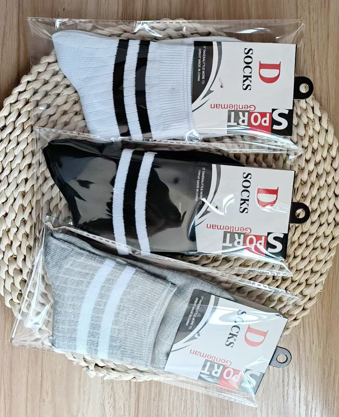 Colorblocked two-bar casual business style mid-calf socks for all kinds of business casual sports people made of polyester A pack of 10 pairs